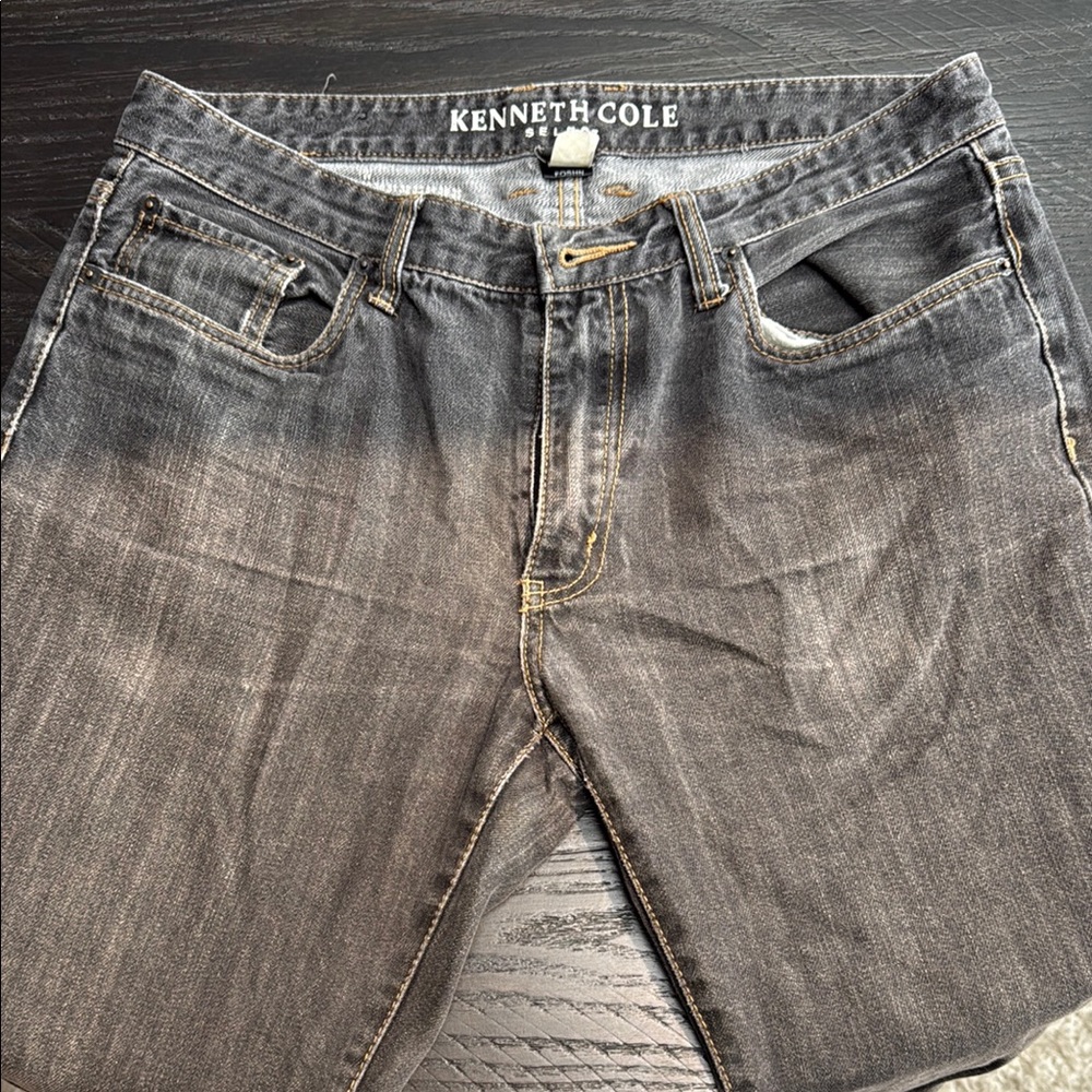 Kenneth Cole Gray Slim Jeans with Vintage Wash 34x32